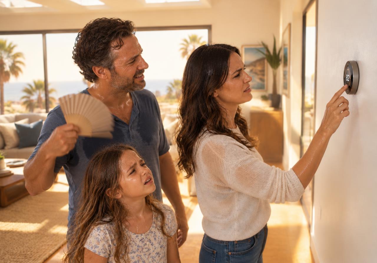 Hot, frustrated family with a broken AC